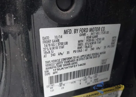 2015 Ford Expedition El Xlt from USA, damaged, VIN 1FMJK1HT5FEF14436